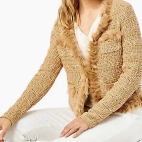 Lilly Pulitzer Sweaters - NWOT Lilly Pulitzer Preona Cardigan Sweater Sand Castle Metallic Size XL 🤎💛🤎